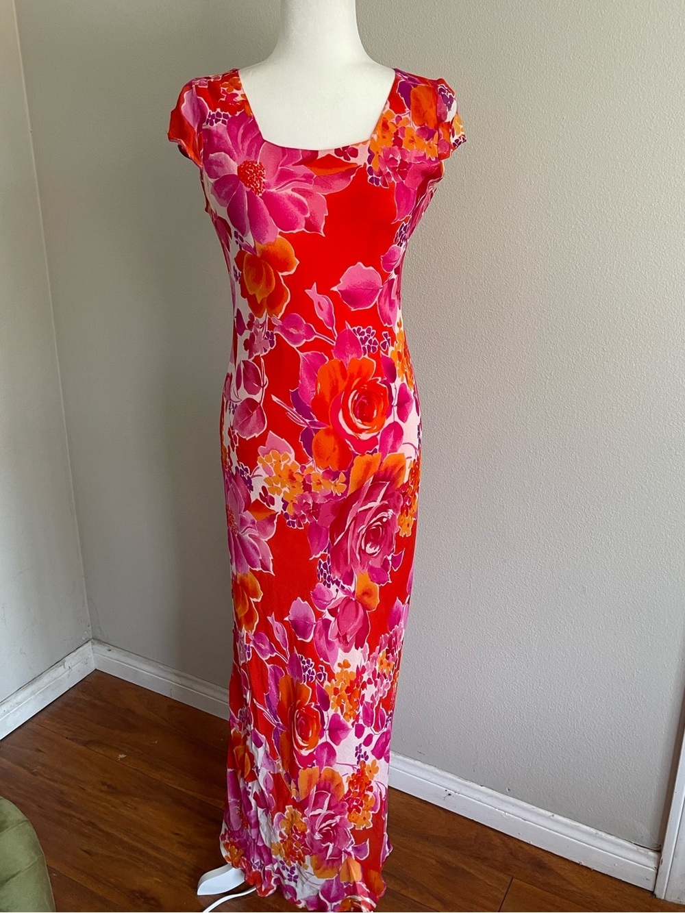 American Age Vibrant Red Floral Scoop-Neck Maxi Dress
